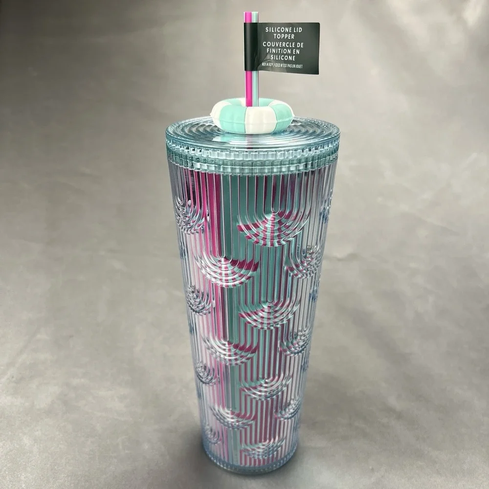 Starbucks 2025 Iridescent Mermaid Summer‎ 24 oz Cup Pink Aqua w/Pool Float Straw